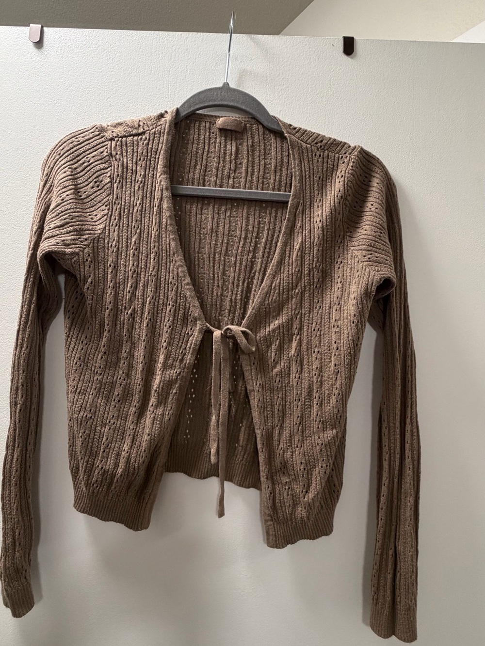 Women's Brown Tie-Front Knit Cardigan Sweater